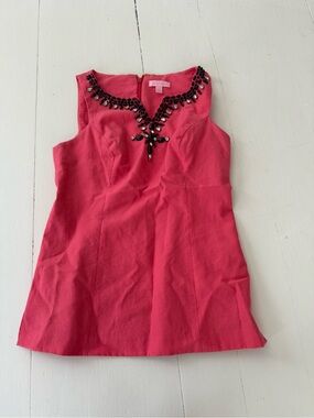 Lilly Pulitzer Hot Pink Sleeveless Beaded Neck Shell Top